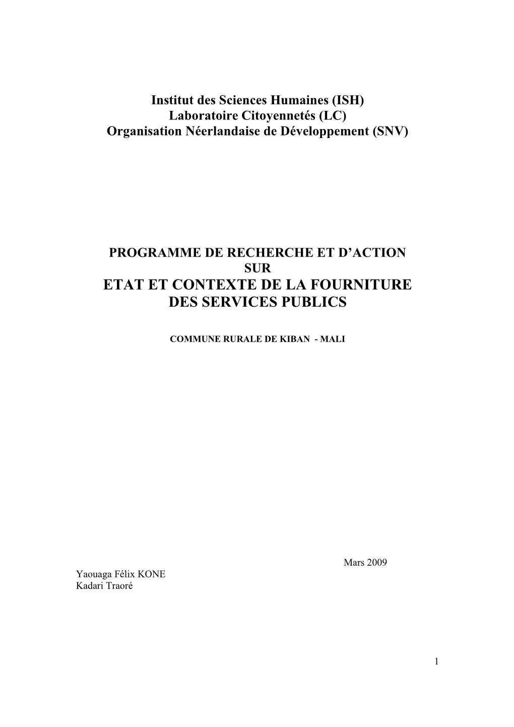 Etat Et Contexte De La Fourniture Des Services Publics