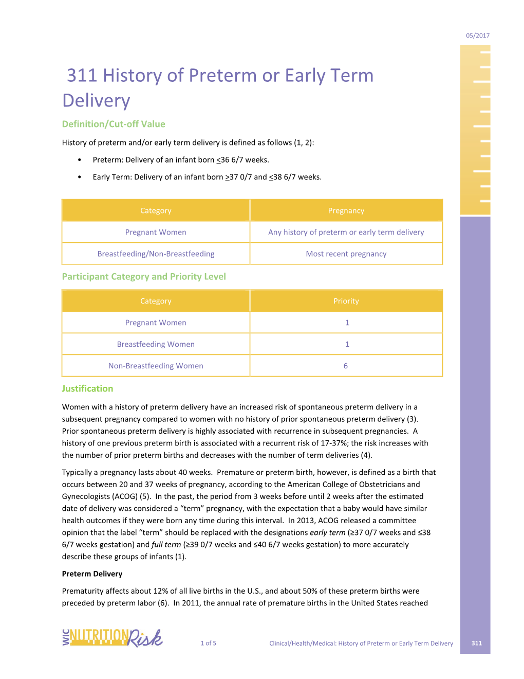 311 History of Preterm Or Early Term Delivery Definition/Cut-Off Value