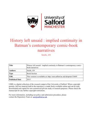 Implied Continuity in Batman's Contemporary Comic-Book Narratives
