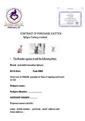 CONTRACT of PURCHASE a KITTEN - Sphynx Cattery N Ireland