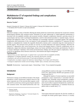 Multidetector CT of Expected Findings and Complications After Hysterectomy