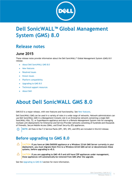 Dell Sonicwall Global Management System 8.0 Release Notes