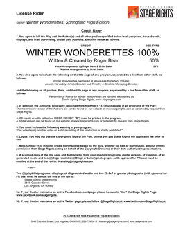 WINTER WONDERETTES 100% Written & Created by Roger Bean 50%