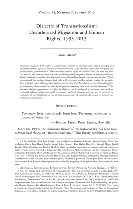 Dialectic of Transnationalism: Unauthorized Migration and Human Rights, 1993–2013