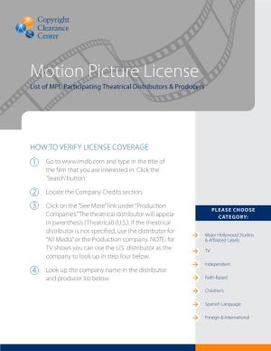 Motion Picture License List of MPL Participating Theatrical Distributors & Producers