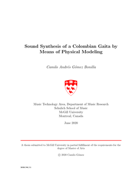 Sound Synthesis of a Colombian Gaita by Means of Physical Modeling