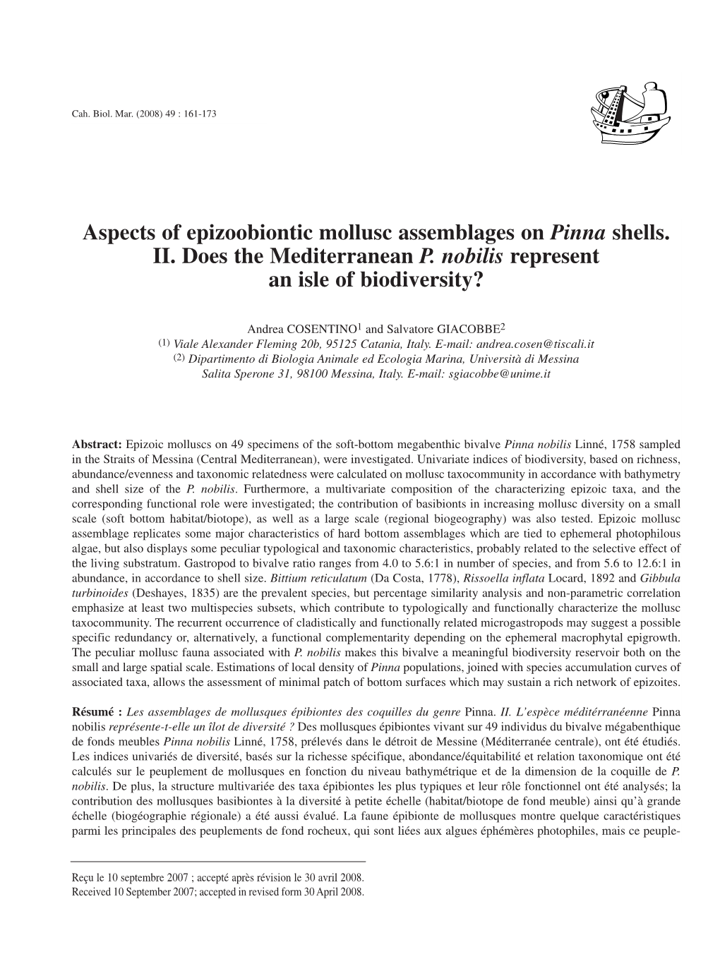 Aspects of Epizoobiontic Mollusc Assemblages on Pinna Shells. II