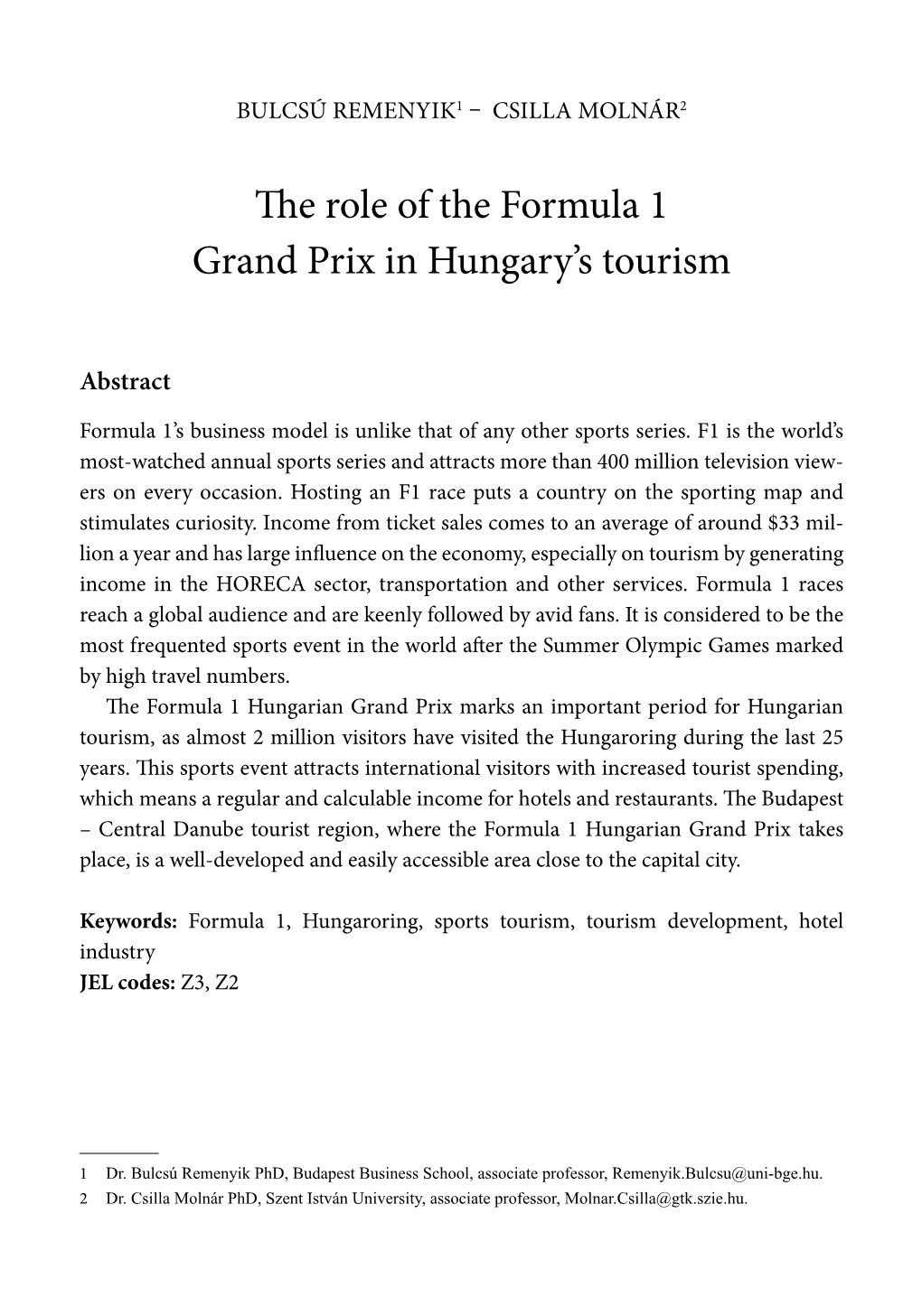 The Role of the Formula 1 Grand Prix in Hungary's Tourism