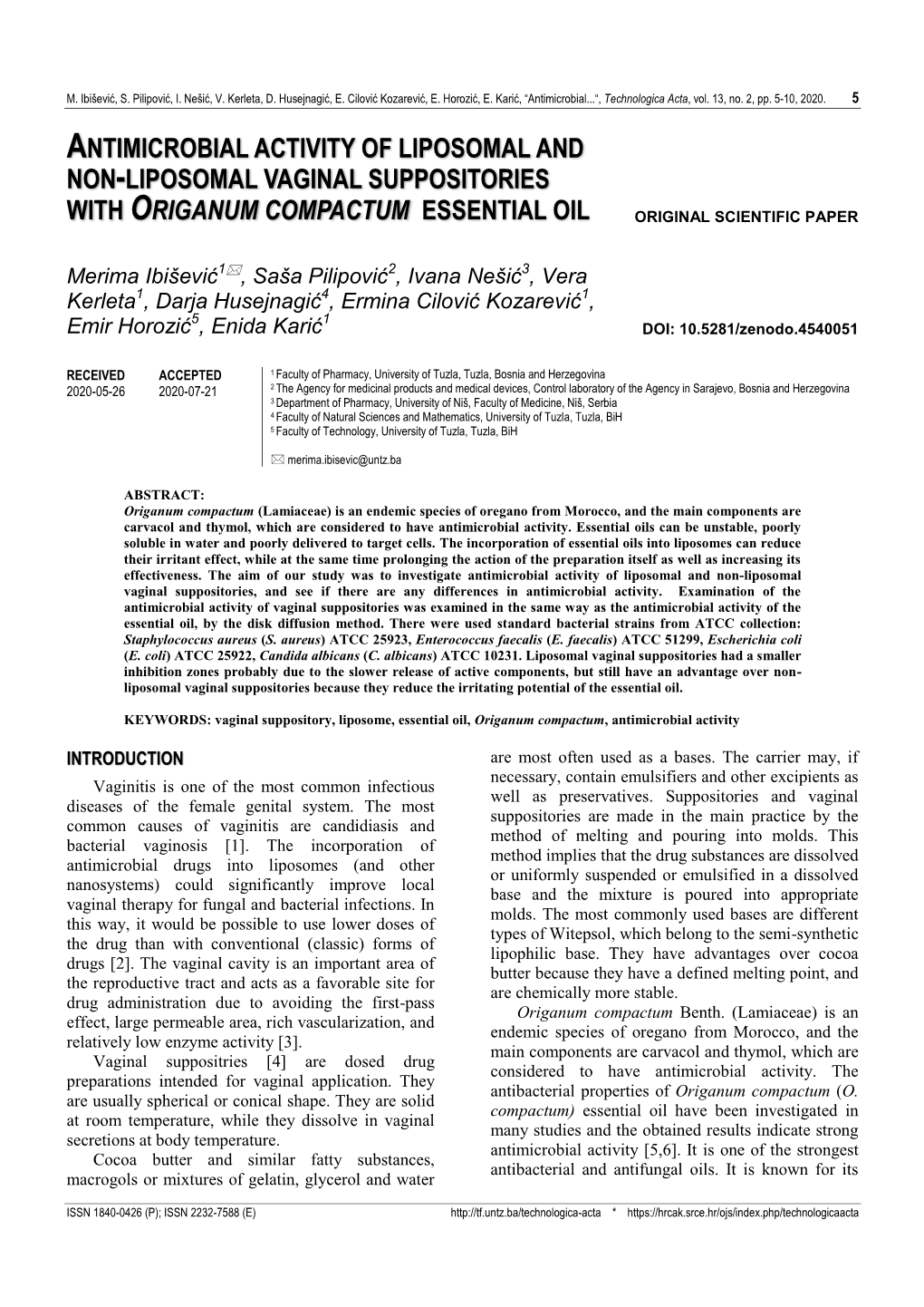 Non-Liposomal Vaginal Suppositories with Origanum Compactum Essential