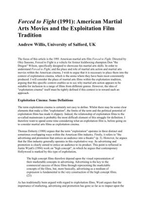 American Martial Arts Movies and the Exploitation Film Tradition Andrew Willis, University of Salford, UK