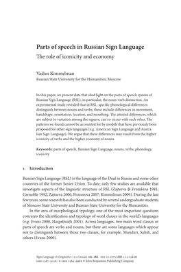 Parts of Speech in Russian Sign Language the Role of Iconicity and Economy