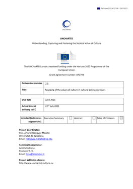 Mapping of the Values of Culture in Cultural Policy Objectives