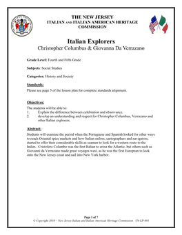 Italian Explorers Christopher Columbus & Giovanna Da Verrazano