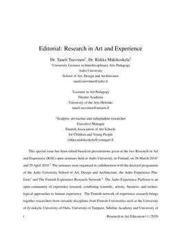 Editorial: Research in Art and Experience