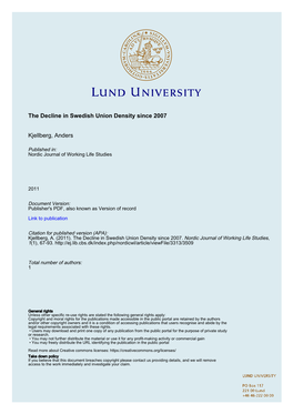 The Decline in Swedish Union Density Since 2007