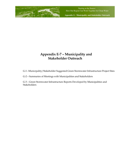 Appendix E-7 – Municipality and Stakeholder Outreach