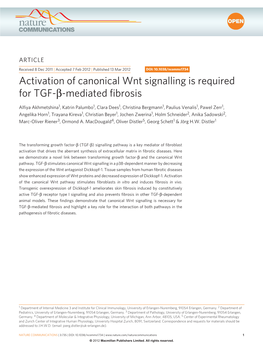Activation of Canonical Wnt Signalling Is Required for TGF-&Beta