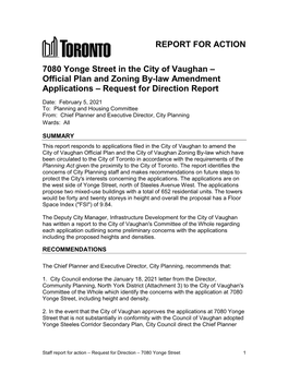 7080 Yonge Street in the City of Vaughan – Official Plan and Zoning By-Law Amendment Applications – Request for Direction Report