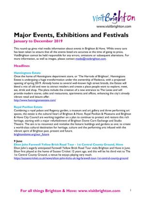 Major Events, Exhibitions and Festivals January to December 2019