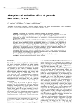 Absorption and Antioxidant Effects of Quercetin from Onions, in Man