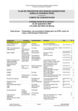 Plan De Prevention Des Risques Inondations Aunelle Hogneau (Ppri) ------Comité De Concertation