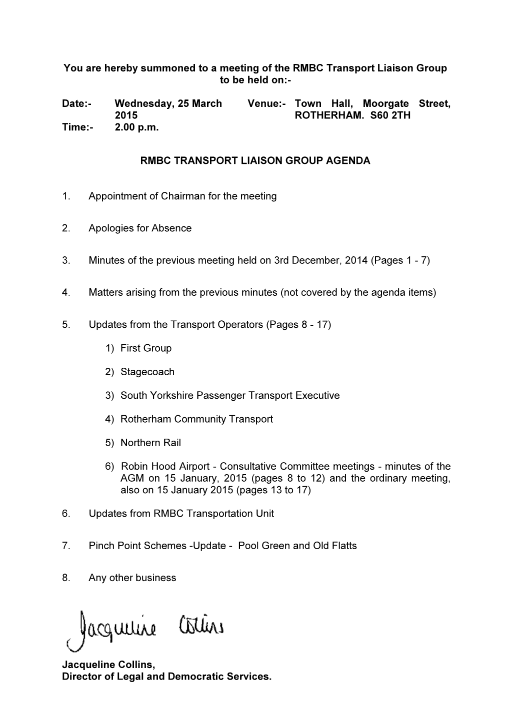 (Public Pack)Agenda Document for RMBC Transport Liaison Group, 25
