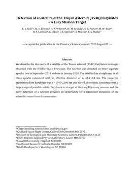 Detection of a Satellite of the Trojan Asteroid (3548) Eurybates – a Lucy Mission Target