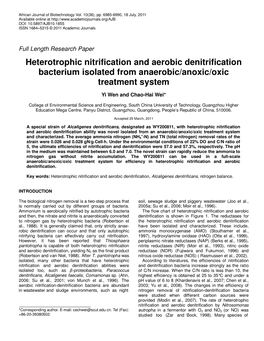 Heterotrophic Nitrification and Aerobic Denitrification Bacterium Isolated from Anaerobic/Anoxic/Oxic Treatment System