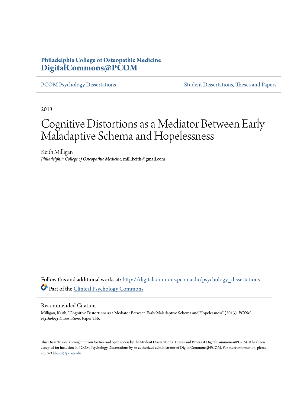 Cognitive Distortions As a Mediator Between Early Maladaptive