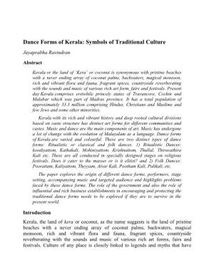 Dance Forms of Kerala: Symbols of Traditional Culture Jayaprabha Ravindran