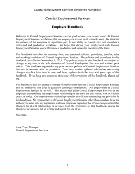 Coastal Employment Services Employee Handbook