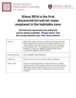 Gliese 581D Is the First Discovered Terrestrial-Mass Exoplanet in the Habitable Zone