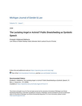 The Lactating Angel Or Activist? Public Breatsfeeding As Symbolic Speech