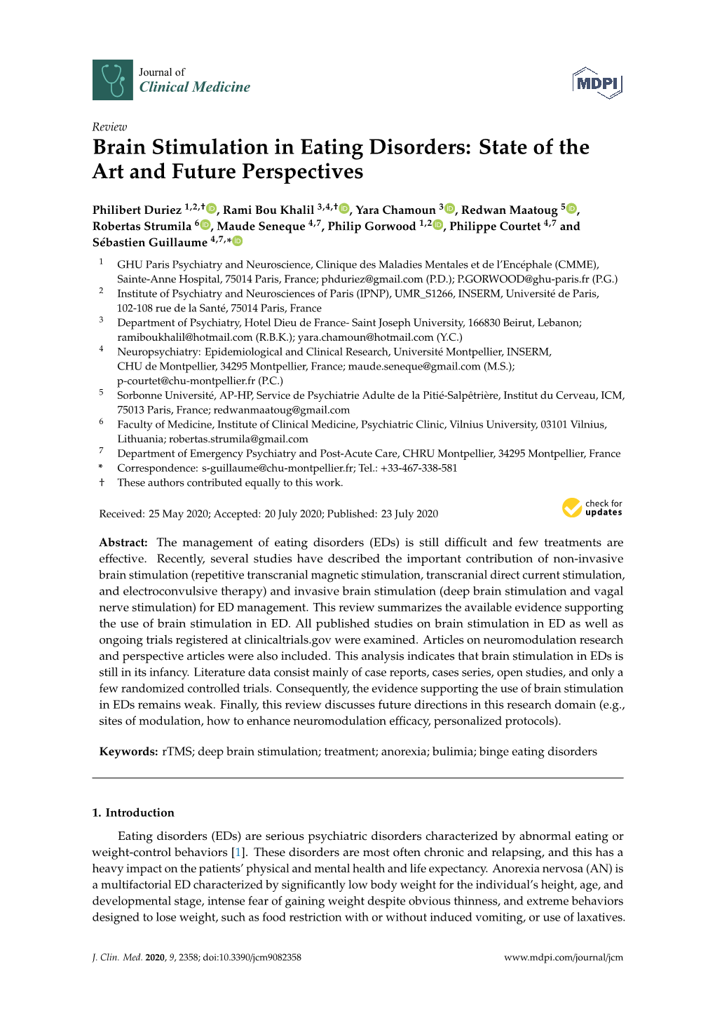 Brain Stimulation in Eating Disorders: State of the Art and Future Perspectives