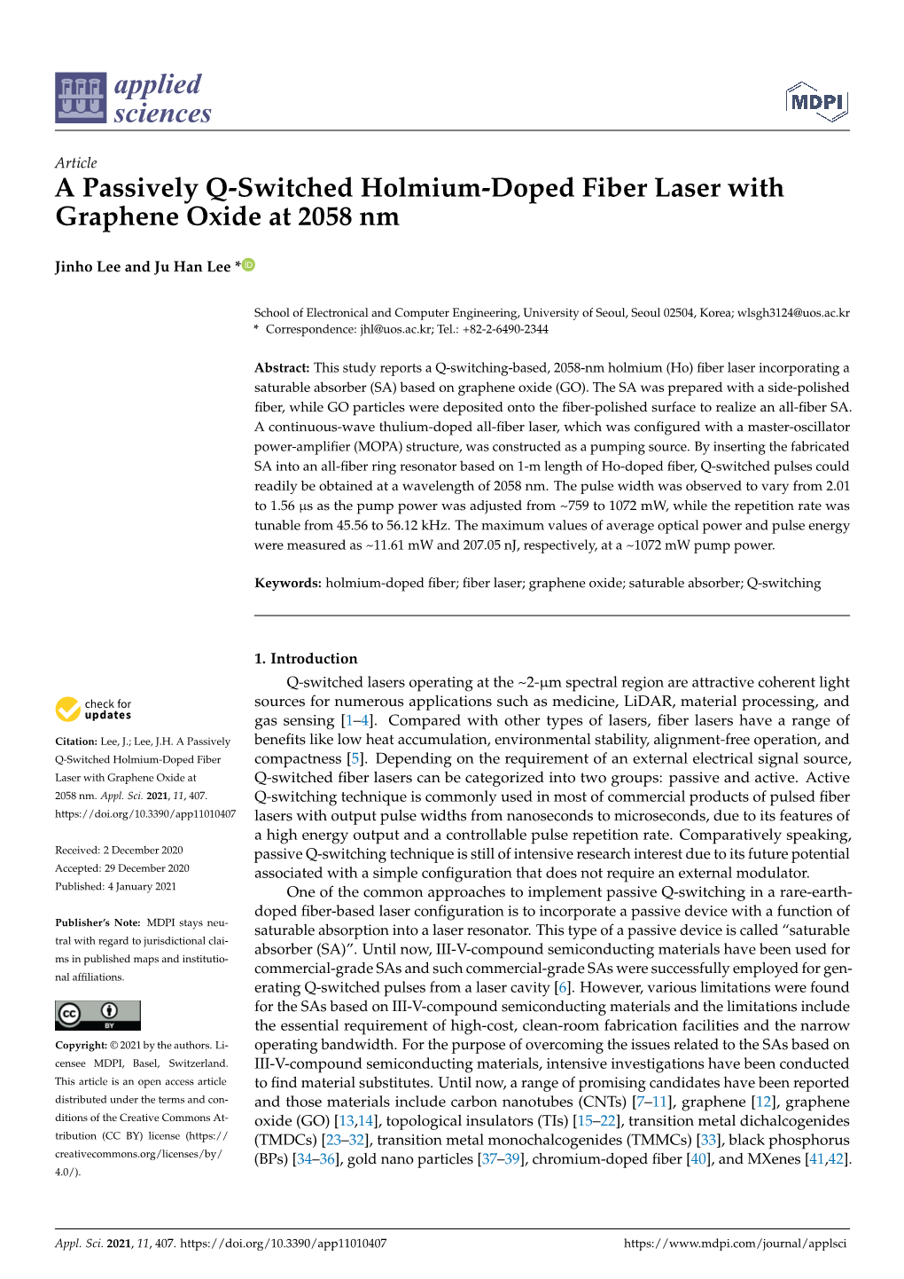 A Passively Q-Switched Holmium-Doped Fiber Laser with Graphene Oxide at 2058 Nm