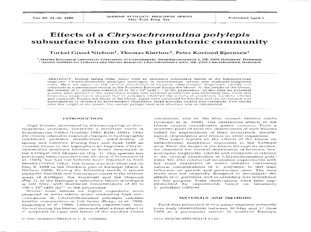 Effects of a Chrysochromulina Polylepis Subsurface Bloom on the Planktonic Community