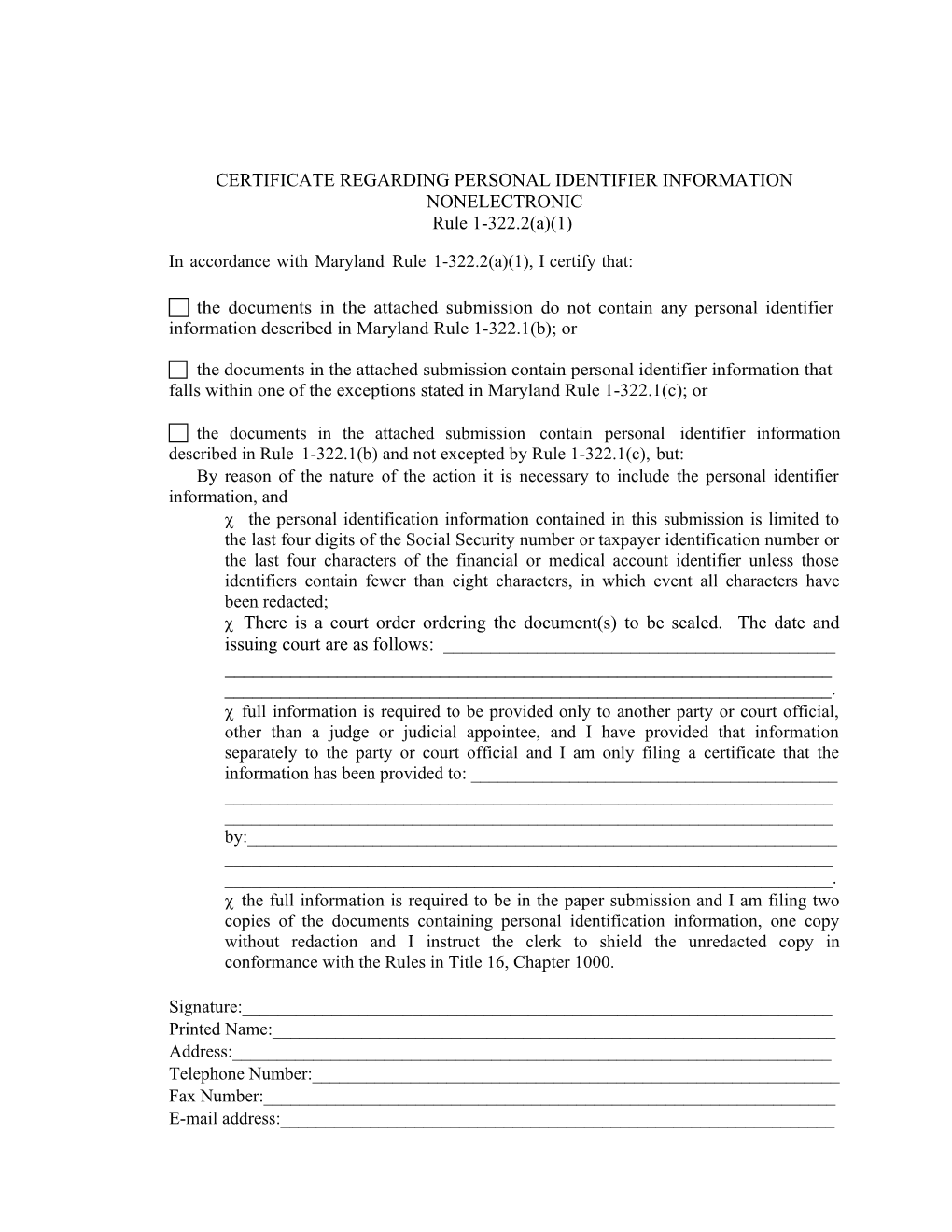 Certificate Regarding Personal Identification Information