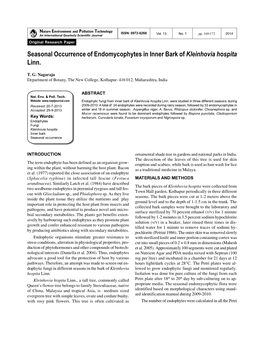 Seasonal Occurrence of Endomycophytes in Inner Bark of Kleinhovia Hospita Linn