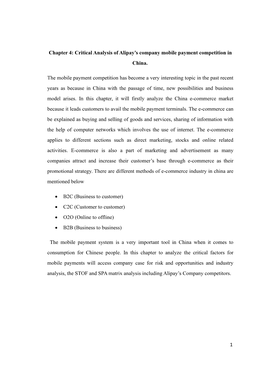 1 Chapter 4: Critical Analysis of Alipay's Company Mobile Payment