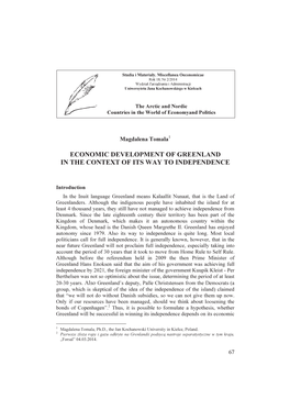 Economic Development of Greenland in the Context of Its Way to Independence