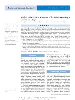 Alcohol and Cancer: a Statement of the American Society of Clinical Oncology Noelle K