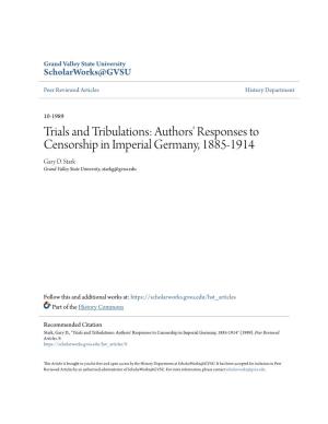 Authors' Responses to Censorship in Imperial Germany, 1885-1914 Gary D