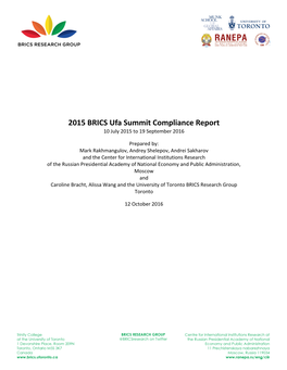 2015 BRICS Ufa Summit Compliance Report 10 July 2015 to 19 September 2016