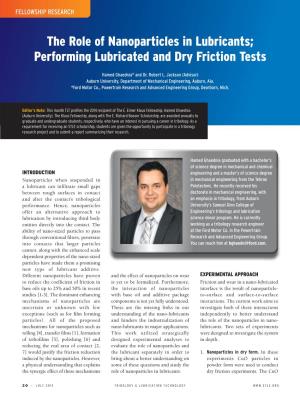 The Role of Nanoparticles in Lubricants; Performing Lubricated and Dry Friction Tests