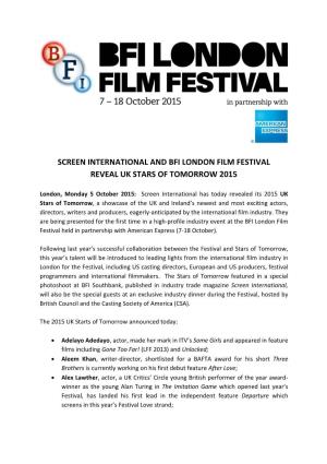Screen International and Bfi London Film Festival Reveal Uk Stars of Tomorrow 2015