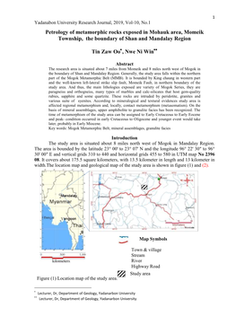 Petrology of Metamorphic Rocks Exposed in Mohauk Area, Momeik Township, the Boundary of Shan and Mandalay Region