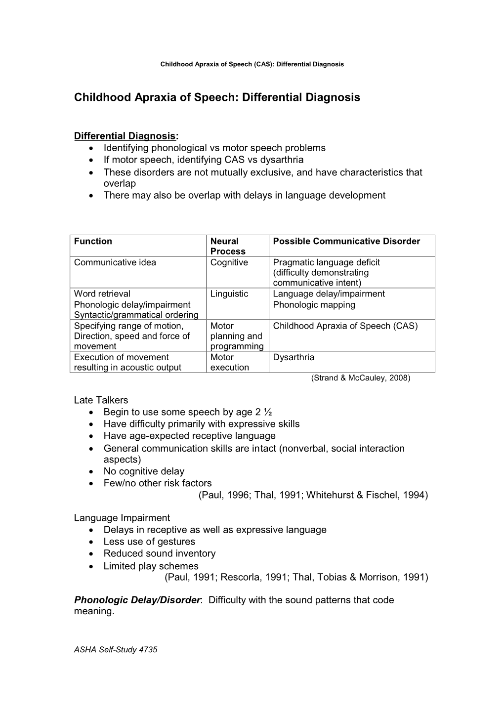 Childhood Apraxia Of Speech: Differential Diagnosis - DocsLib