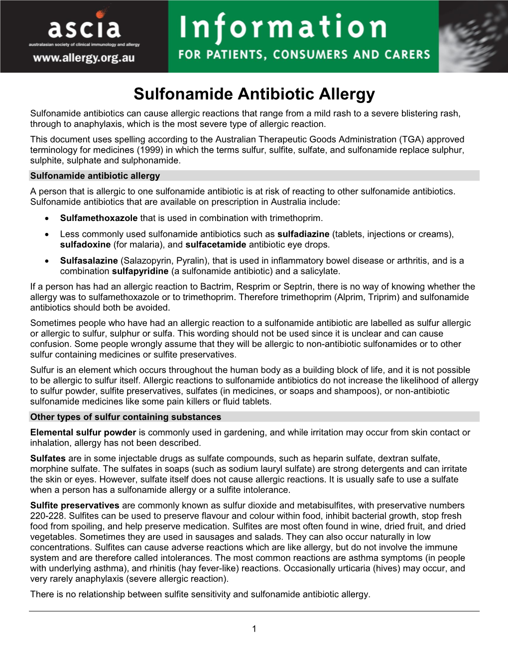 Sulfonamide Antibiotic Allergy