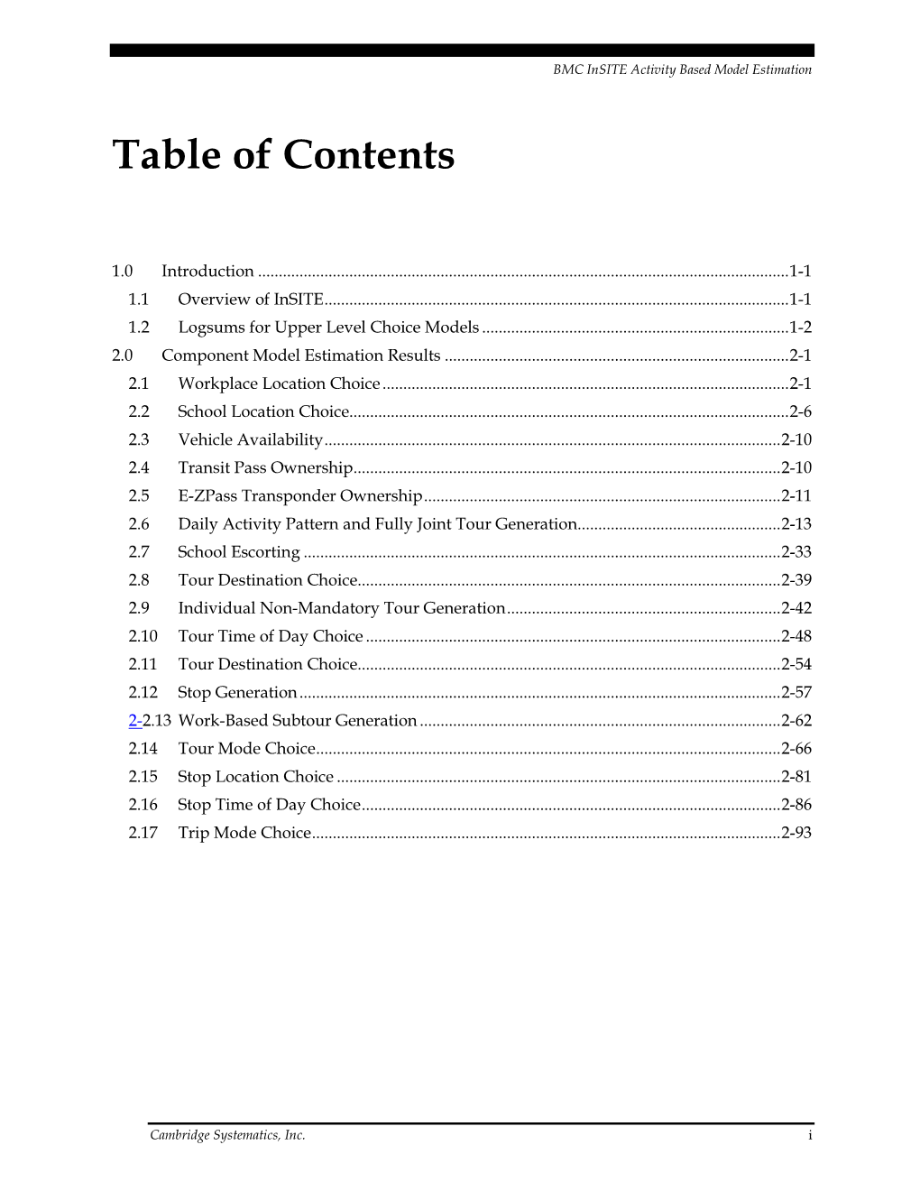 Insite Model Estimation Report