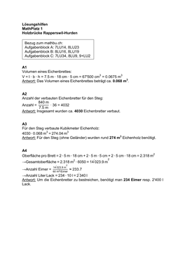 Lösungshilfen Mathplatz 1 Holzbrücke Rapperswil-Hurden A1 Volumen